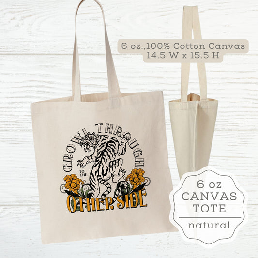 Oriental Tiger "Growl Through to the Other Side" Cancer Survivor Tote Bags